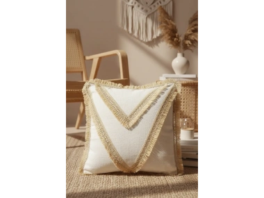 Özel Tasarım Tekli Keten Krem Kırlent Kılıfı 43x43