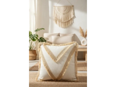 Özel Tasarım Tekli Keten Krem Kırlent Kılıfı 43x43