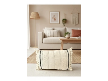 Özel Tasarım Runner Dantelli Keten Krem Kırlent Kılıfı 35x55