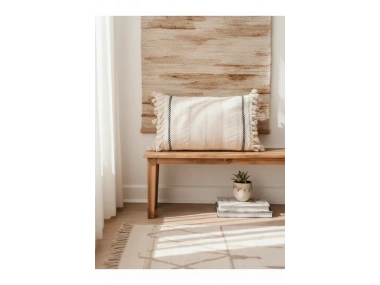 Özel Tasarım Runner Dantelli Keten Krem Kırlent Kılıfı 35x55