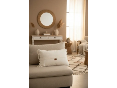 Özel Tasarım Runner Dantelli Keten Krem Kırlent Kılıfı 35x55