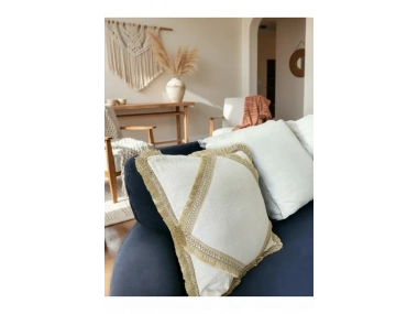 Özel Tasarım Tekli Keten Krem Kırlent Kılıfı