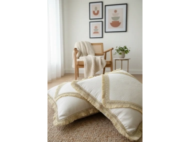 Özel Tasarım Tekli Keten Krem Kırlent Kılıfı