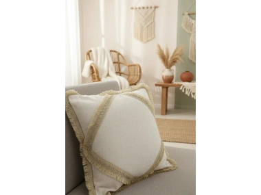 Özel Tasarım Tekli Keten Krem Kırlent Kılıfı