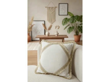 Özel Tasarım Tekli Keten Krem Kırlent Kılıfı