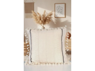 Özel Tasarım Runner Dantelli Tekli Keten Krem Kırlent Kılıfı 43*43