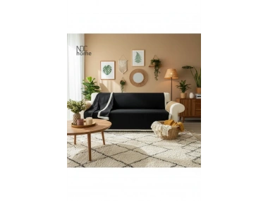 Premium Keten Siyah Pasalı Koltuk Örtüsü (170 X 220)