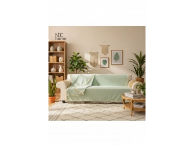 Premium Keten Adaçayı Ponponlu Koltuk Örtüsü (170 x 220)
