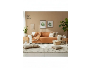 Premium Keten Tarçın [ TARÇIN] Ponponlu Koltuk Örtüsü (170 x 220