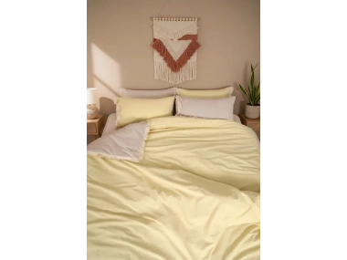 Ham Sarı Çift Taraflı Battal Boy Nevresim Seti