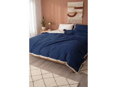 Ham Lacivert Çift Taraflı Battal Boy Nevresim Seti