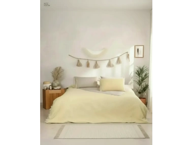 Ham Sarı Çift Taraflı Çift Kişilik Nevresim Seti