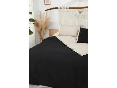 Ham Siyah Çift Taraflı Çift Kişilik Nevresim Seti