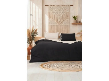 Ham Siyah Çift Taraflı Tek Kişilik Nevresim Seti