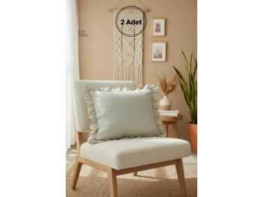 Ham Keten Krem Fırfırlı Kırlent 2 Adet Kırlent Kılıfı (43 x 43 )