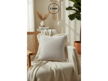 Bej Püsküllü Kırlent 2 Adet Kırlent Kılıfı 43 X 43