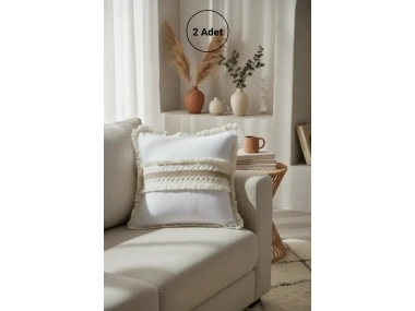 Beyaz Kalın Dantel Kırlent 2 Adet Kırlent Kılıfı 43 X 43