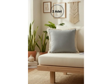 Gri Püsküllü Kırlent 2 Adet Kırlent Kılıfı 43 X 43