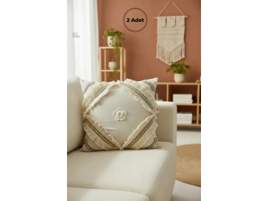 Özel Tasarım Keten Krem Kırlent 2 Adet Kırlent Kılıfı (43 x 43)