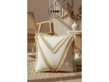 Özel Tasarım Keten Krem Kırlent 2 Adet Kırlent Kılıfı (43 x 43)