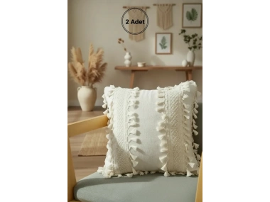 Özel Tasarım Ham Kalın Dantelli Keten Kırlent 2 Adet Kırlent Kılıfı (43 x 43)