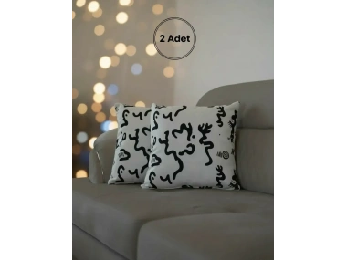 Soyut Desenli Dekoratif Kırlent  2 Adet Kırlent Kılıfı– Siyah Beyaz Modern Tasarım 45 x 45 cm