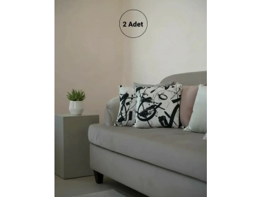 Soyut Desenli Modern Dekoratif Kırlent 2 Adet Kırlent Kılıf – Siyah Beyaz Dijital Baskı 45 x 45 cm
