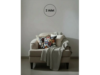 Renkli Soyut Desenli Dekoratif Kırlent 2 Adet Kırlent Kılıfı – Modern Geometrik Tasarım 45 x 45 cm