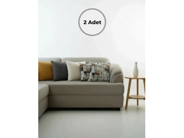 Etnik Desenli Dekoratif Kırlent 2 Adet Kırlent Kılıfı – Modern Dokuma Tasarım 45 x 45 cm