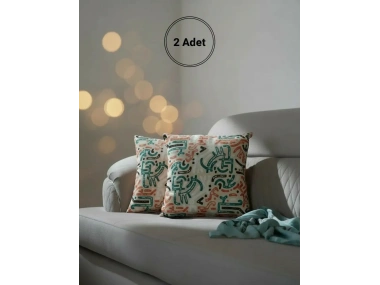 Modern Desenli Dekoratif Kırlent 2 Adet Kırlent Kılıfı – Çift Taraflı Dijital Baskı 45 x 45 cm