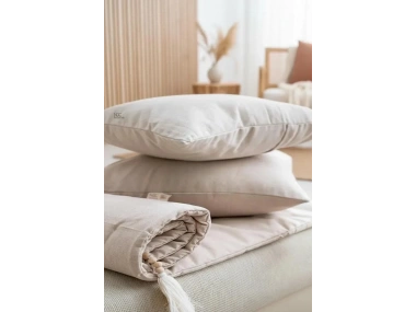 Krem Piremium Keten Evcil Hayvan Dostu Keten Koltuk Pedi / Şilte [Kırlentli] (80X180)