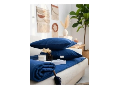 Lacivert Piremium Keten Evcil Hayvan Dostu Keten Koltuk Pedi / Şilte [Kırlentli] (80X180)