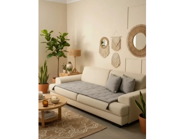 Antrasit Piremium Keten Evcil Hayvan Dostu Keten Koltuk Pedi / Şilte [Kırlentli]