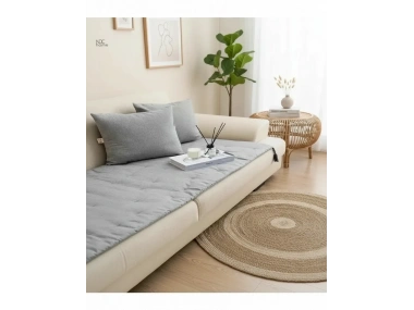 Antrasit Piremium Keten Evcil Hayvan Dostu Keten Koltuk Pedi / Şilte [Kırlentli]