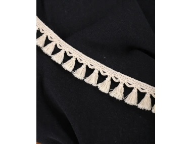 Premium Keten Siyah Ham Ponponlu Koltuk Örtüsü (170 X 220)