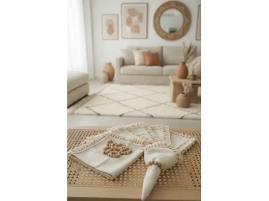 Organik Ham Keten Ham Ponponlu 6lı Ahsap Toka Hediyeli 40 X 40 Peçete Takımı