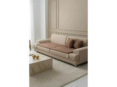 Luxury Keten Koltuk Pedi / Şiltesi [Kırlentli] - Kahverengi