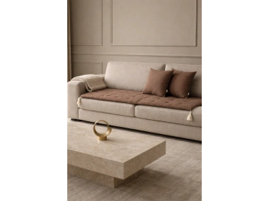 Luxury Keten Koltuk Pedi / Şiltesi [Kırlentli] - Kahverengi