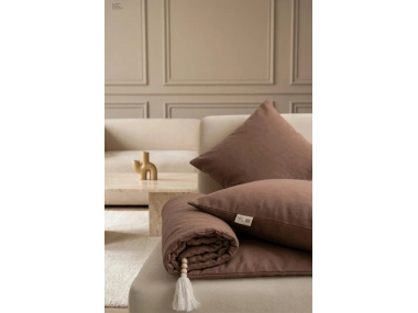 Luxury Keten Koltuk Pedi / Şiltesi [Kırlentli] - Kahverengi