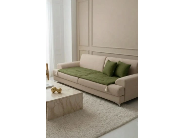 Luxury Keten Koltuk Pedi / Şiltesi [Kırlentli] - Haki