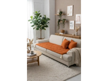 Waffle Dokuma Koltuk Pedi / Şiltesi [Kırlentli] - Tarçın