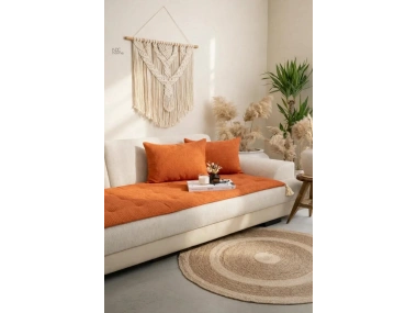 Waffle Dokuma Koltuk Pedi / Şiltesi [Kırlentli] - Tarçın