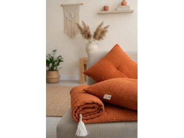 Waffle Dokuma Koltuk Pedi / Şiltesi [Kırlentli] - Tarçın