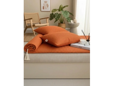 Waffle Dokuma Koltuk Pedi / Şiltesi [Kırlentli] - Tarçın