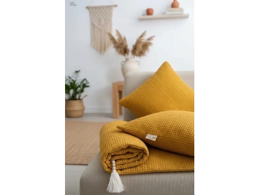 Waffle Dokuma Koltuk Pedi / Şiltesi [Kırlentli] - Hardal