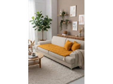 Waffle Dokuma Koltuk Pedi / Şiltesi [Kırlentli] - Hardal