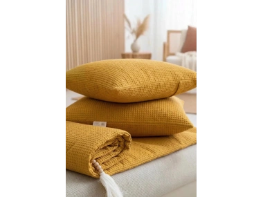 Waffle Dokuma Koltuk Pedi / Şiltesi [Kırlentli] - Hardal