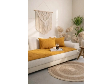 Waffle Dokuma Koltuk Pedi / Şiltesi [Kırlentli] - Hardal