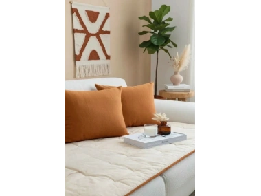 Çift Taraflı Keten Koltuk Pedi / Şiltesi [Kırlentli] - Tarçın-Krem