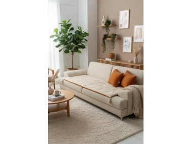 Çift Taraflı Keten Koltuk Pedi / Şiltesi [Kırlentli] - Tarçın-Krem